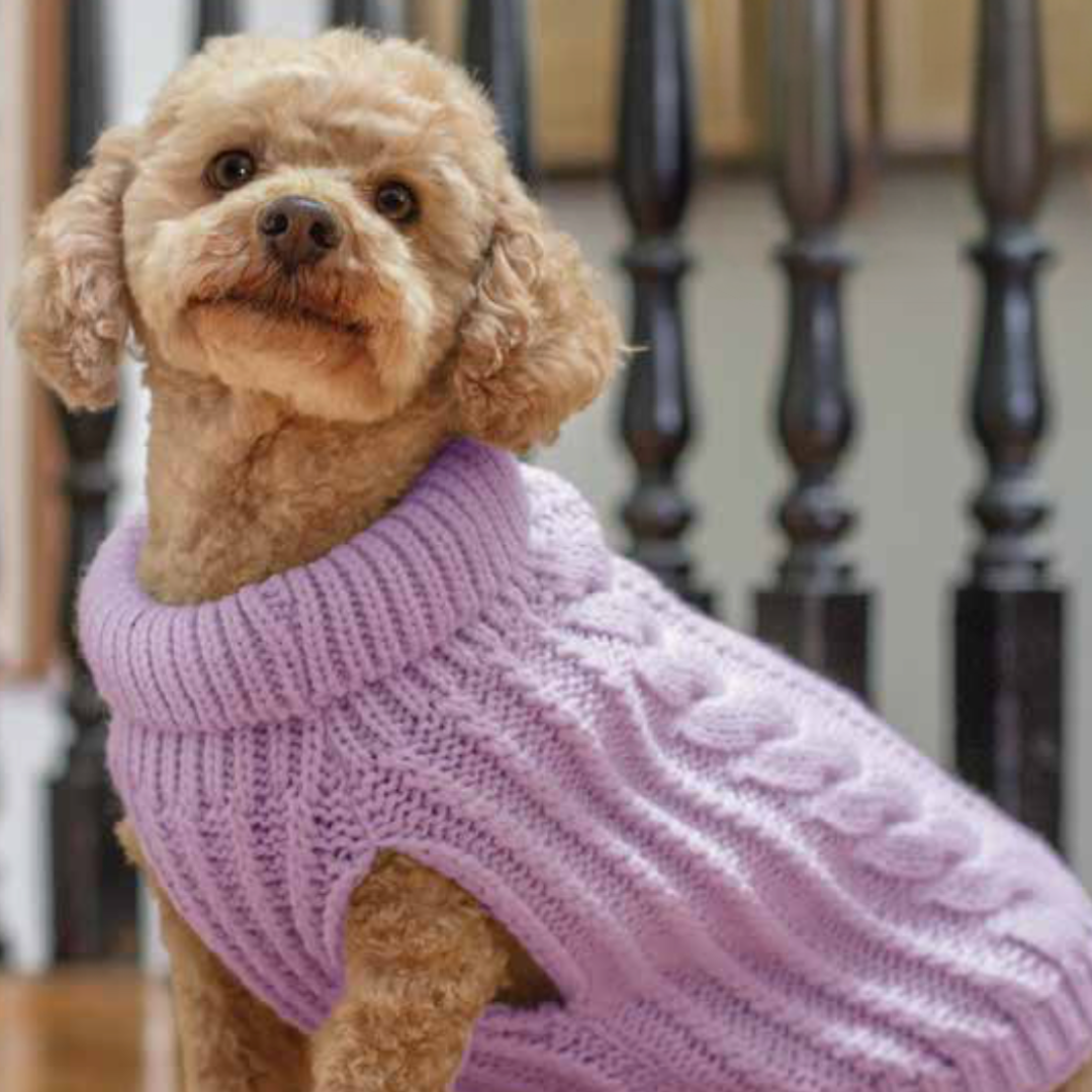 Lilac Fluffy Cable Knitted Dog Jumper