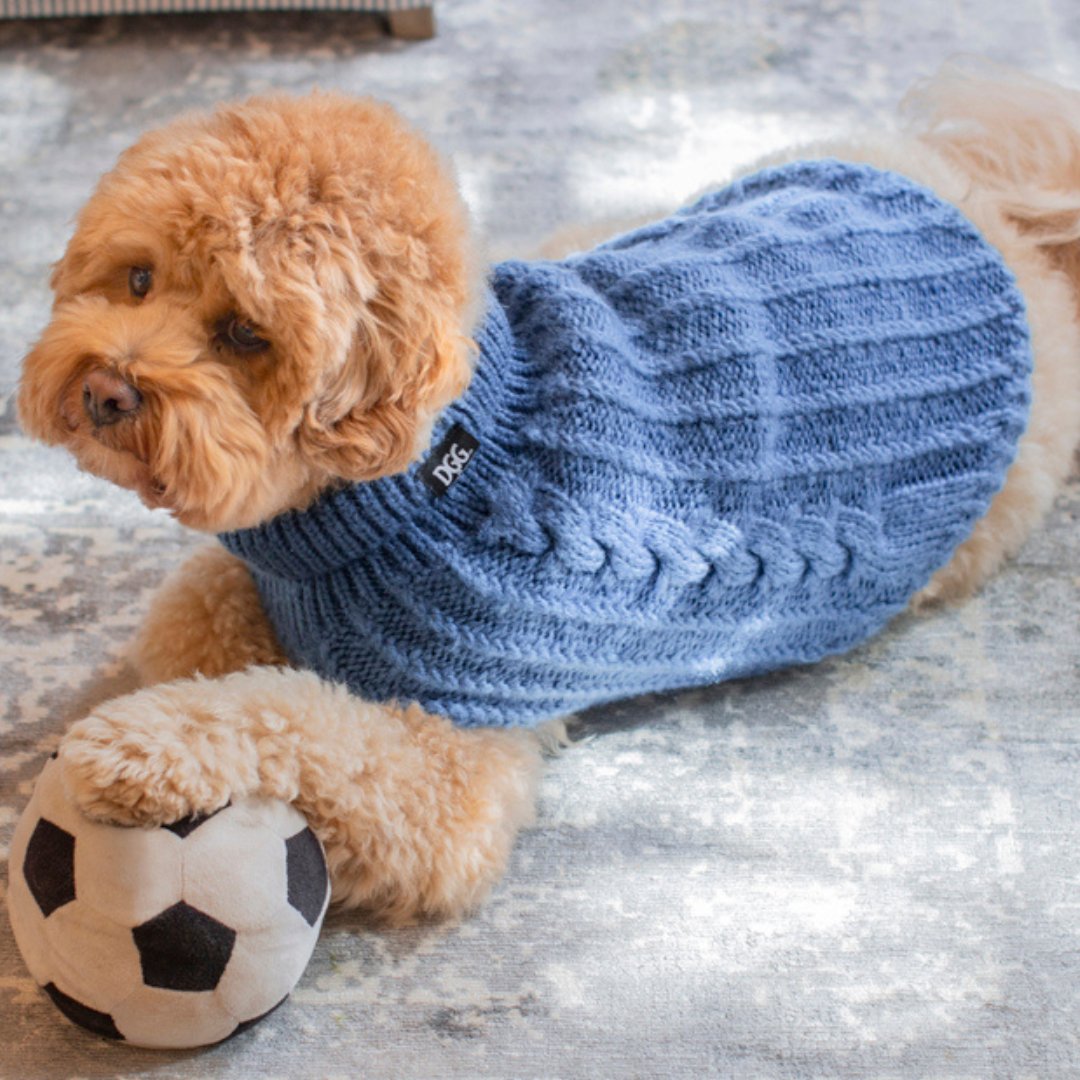 DGG Cornflower Fluffy Cable Knitted Dog Jumper - My Pooch and Me