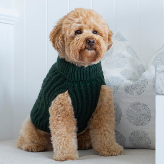 DGG Forest Green Fluffy Cable Knitted Dog Jumper - My Pooch and Me