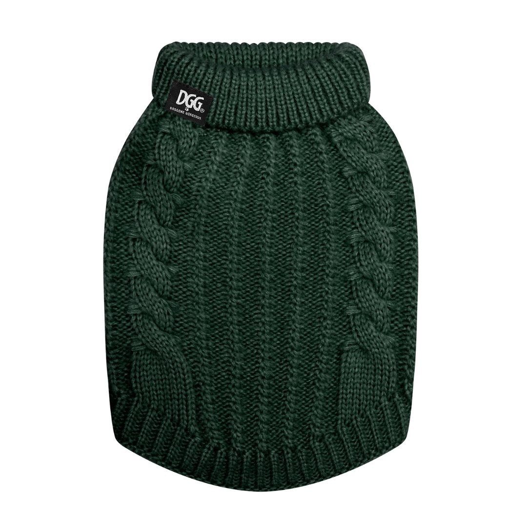 DGG Forest Green Fluffy Cable Knitted Dog Jumper - My Pooch and Me