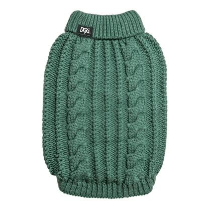 DGG Moss Green Fluffy Cable Knitted Dog Jumper - My Pooch and Me