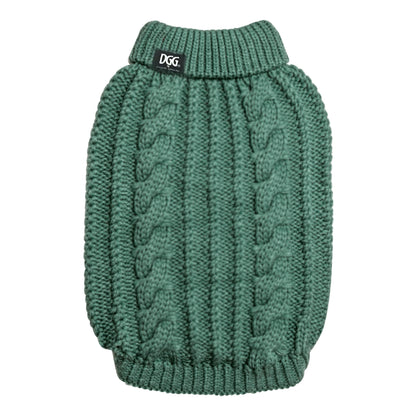 DGG Moss Green Fluffy Cable Knitted Dog Jumper - My Pooch and Me