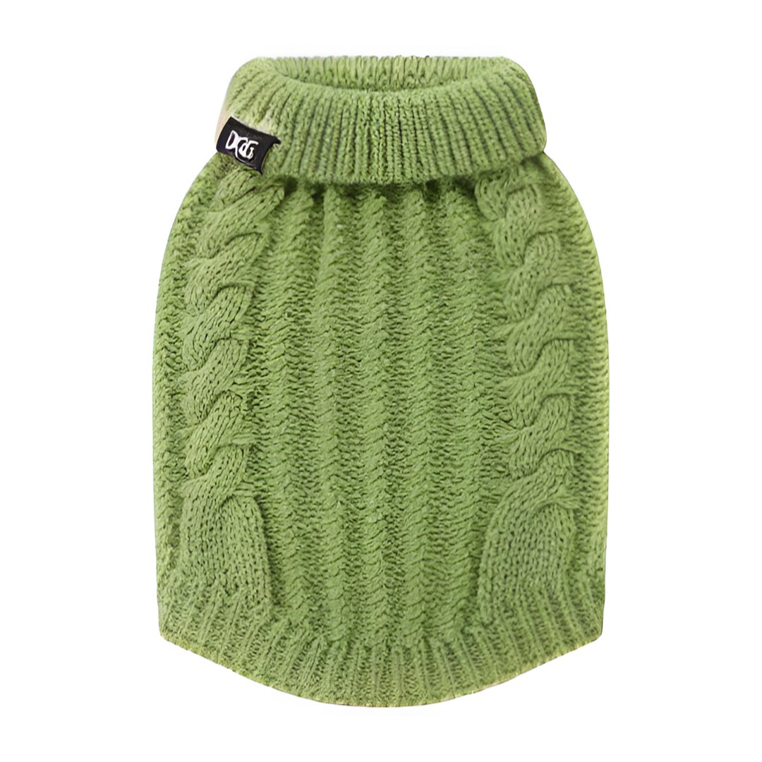 DGG Olive Moss Green Fluffy Cable Knitted Dog Jumper - My Pooch and Me