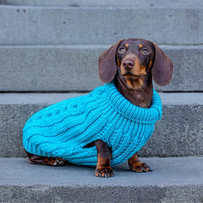 DGG Teal Chunky Cable Knitted Dog Jumper - My Pooch and Me