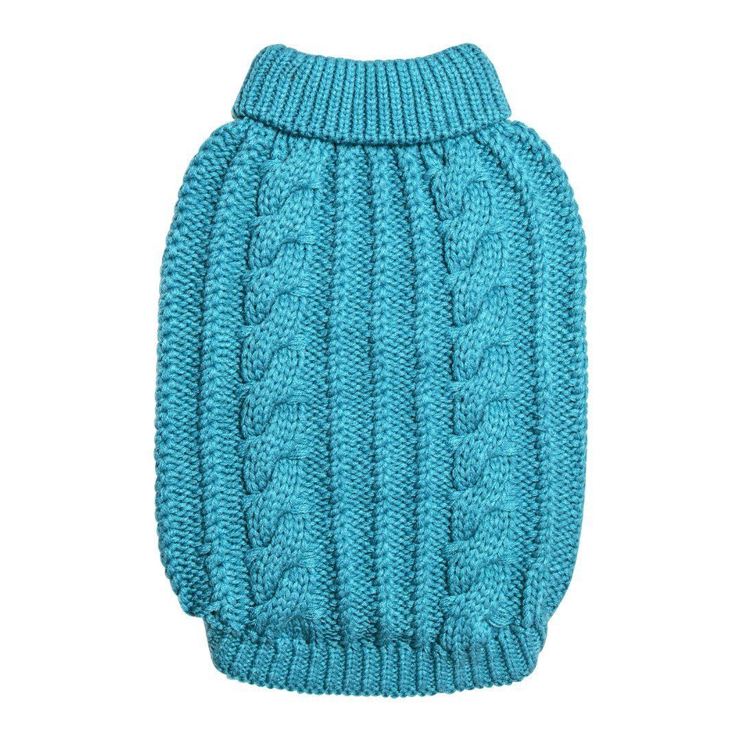 DGG Teal Chunky Cable Knitted Dog Jumper - My Pooch and Me