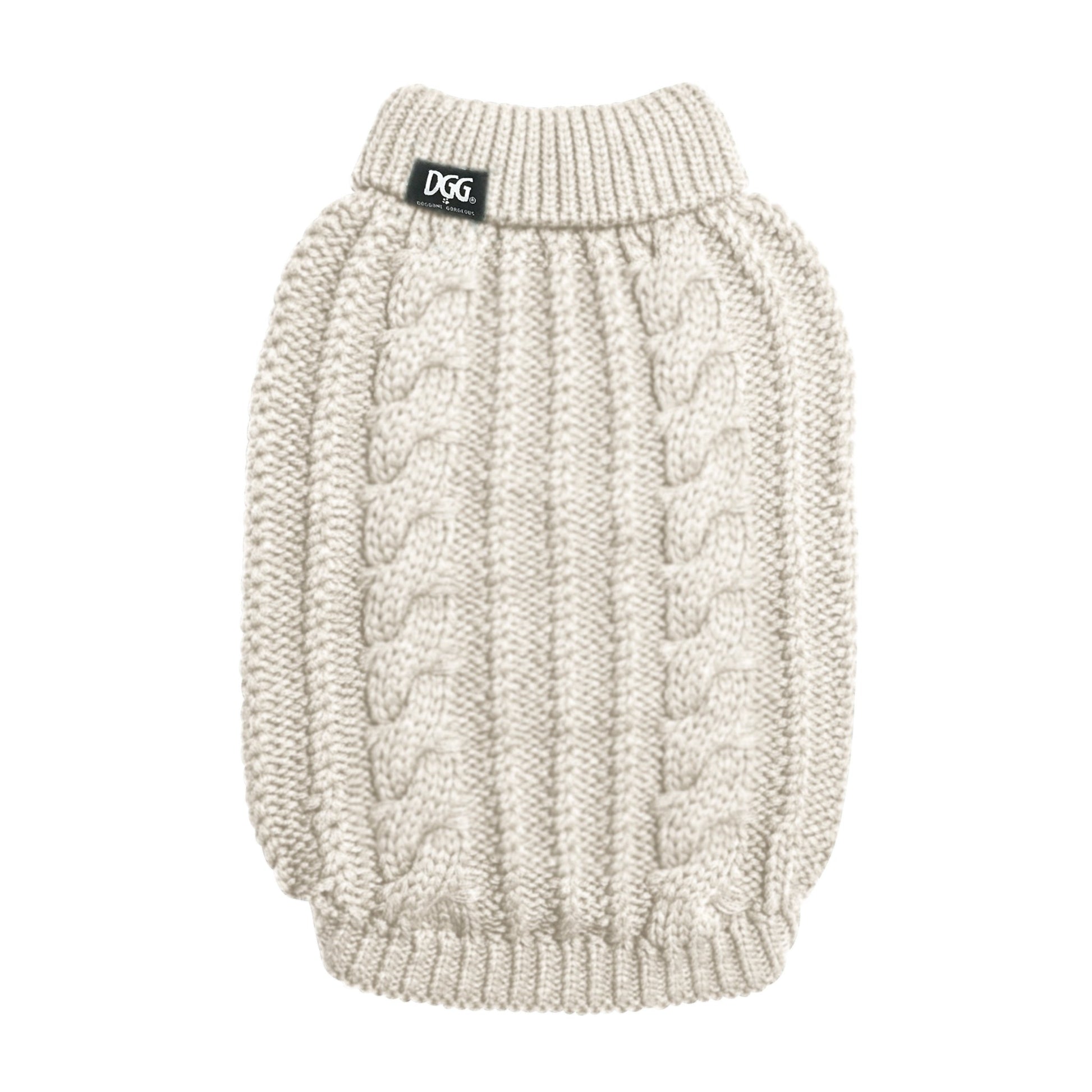 DGG White Fluffy Cable Knitted Dog Jumper - My Pooch and Me