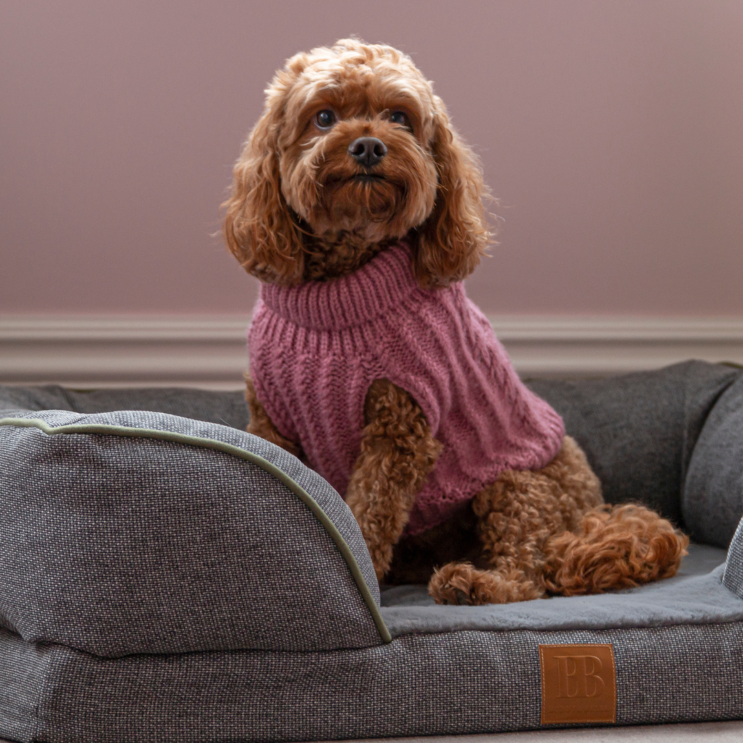 DGG Blush Fluffy Cable Knitted Dog Jumper