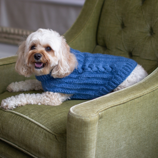 DGG French Navy Fluffy Cable Knitted Dog Jumper