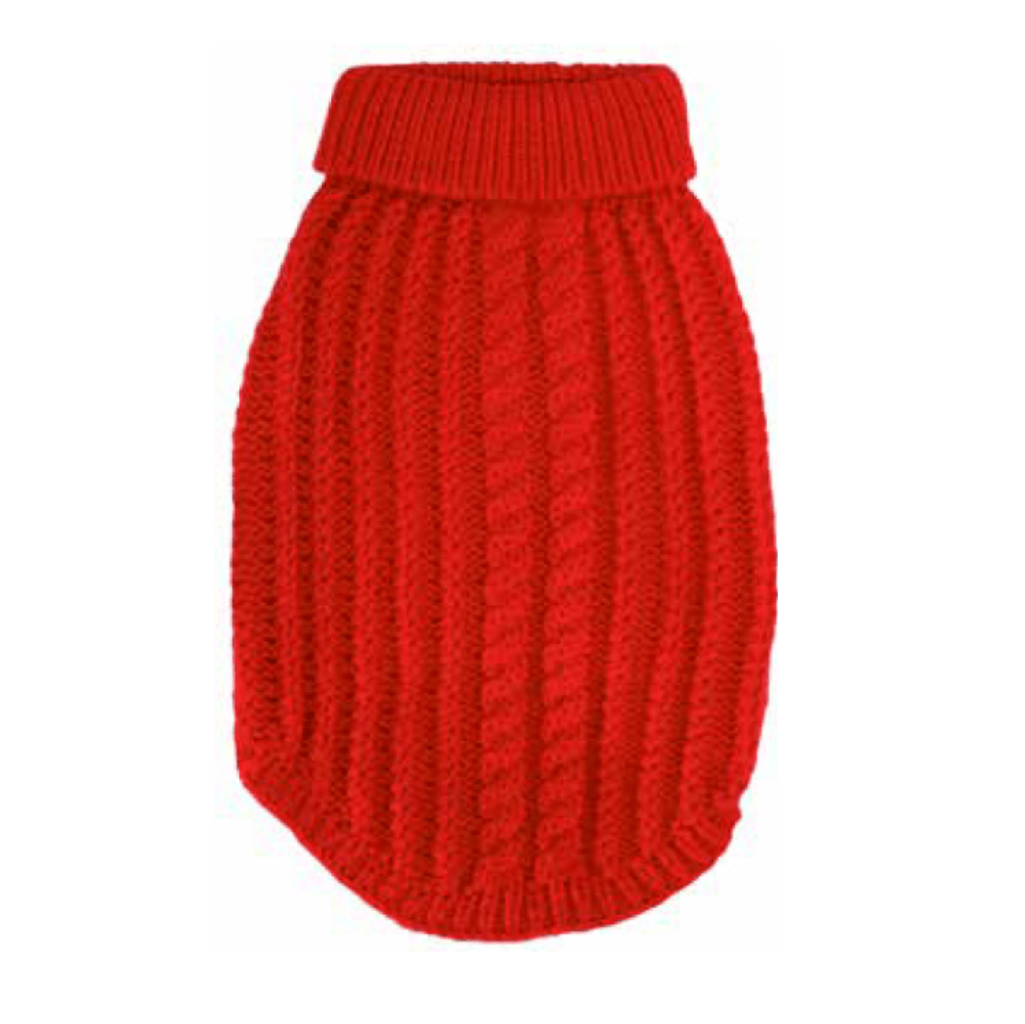DGG Red Chunky Cable Knitted Dog Jumper