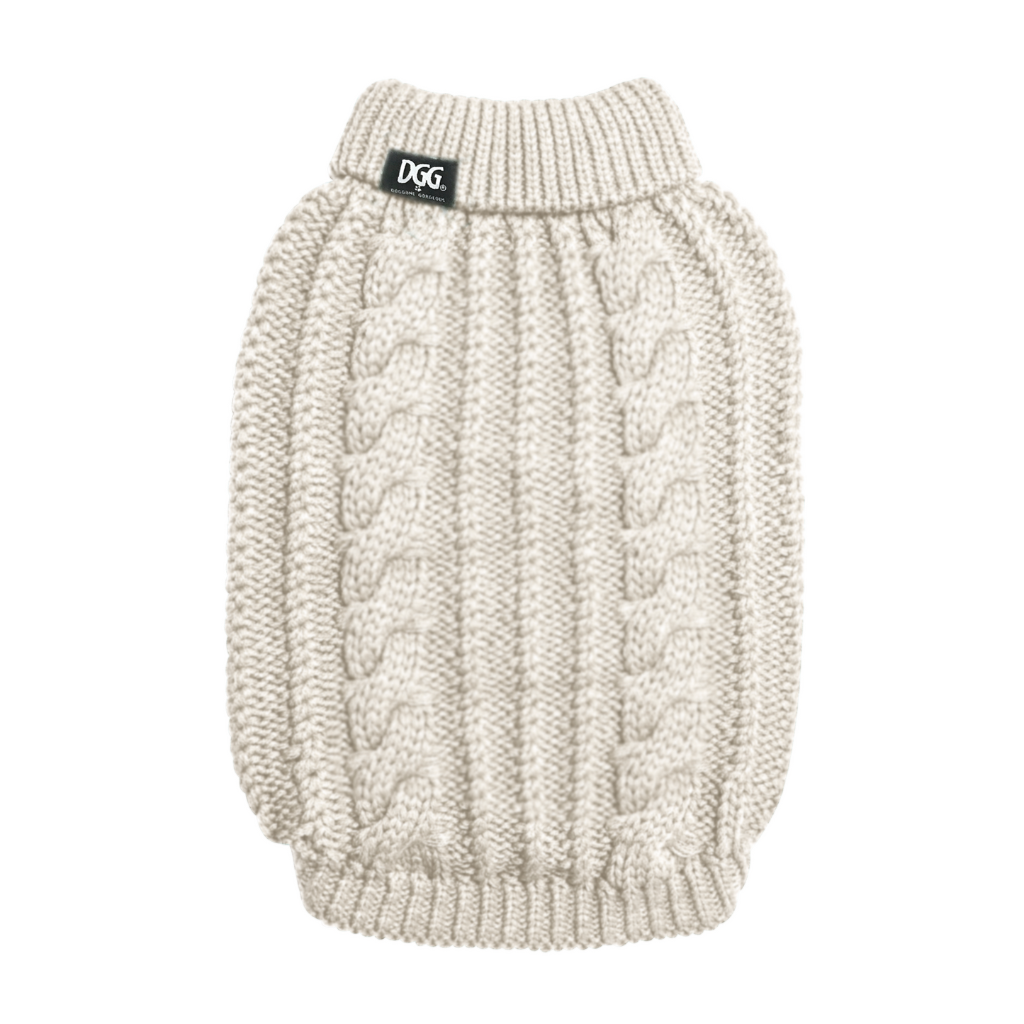 DGG White Fluffy Cable Knitted Dog Jumper